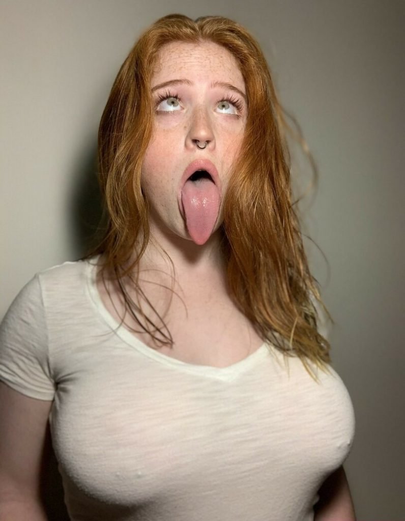 beautiful redhead girl huge boobs and ahegao face