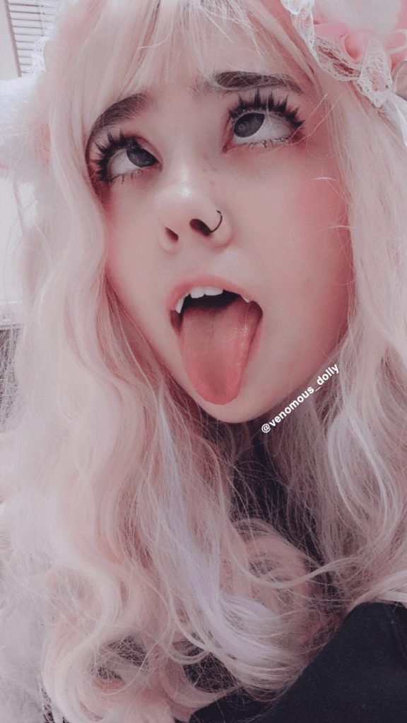 pink haired vampire girl ahegao face with beautiful eyes squinting