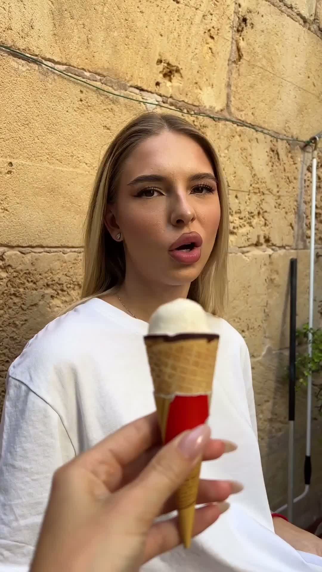 Do you think I look pretty with ice-cream in mouth?