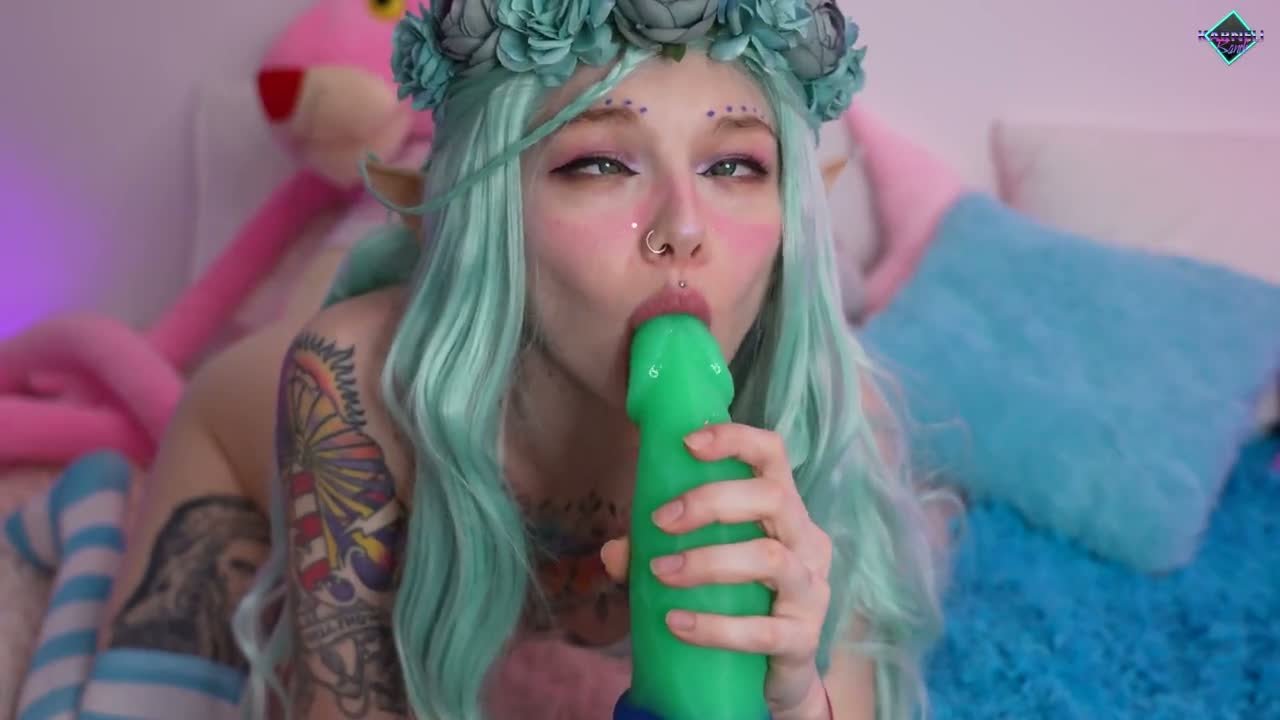 Huge dildo blowjob & ahegao