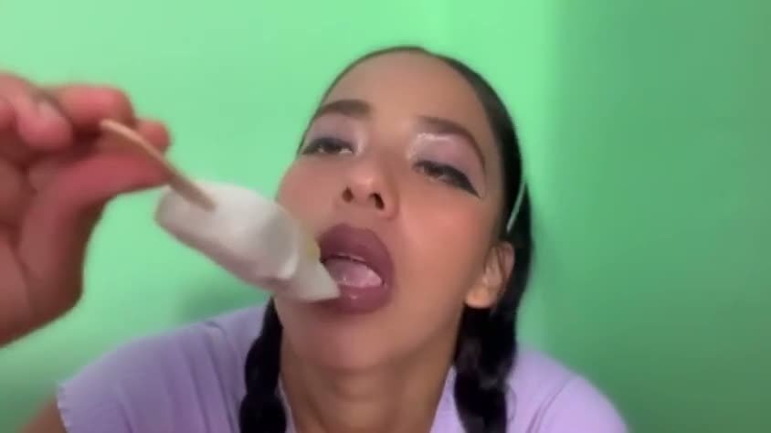 Sucking and devouring ice cream in ahegao