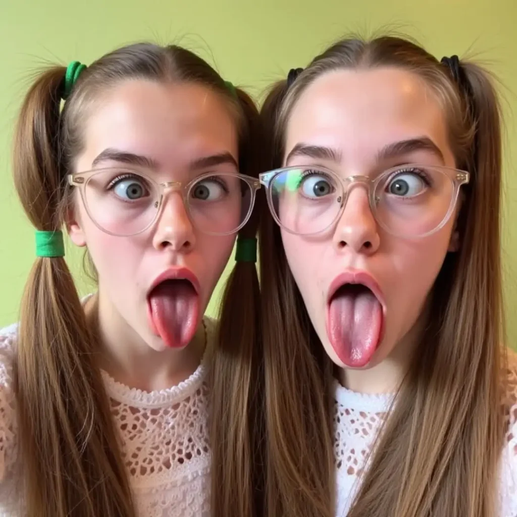 Energetic Pose with Tongue Out and Squinting Look