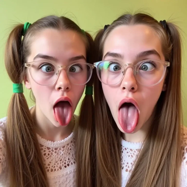 Energetic Pose with Tongue Out and Squinting Look
